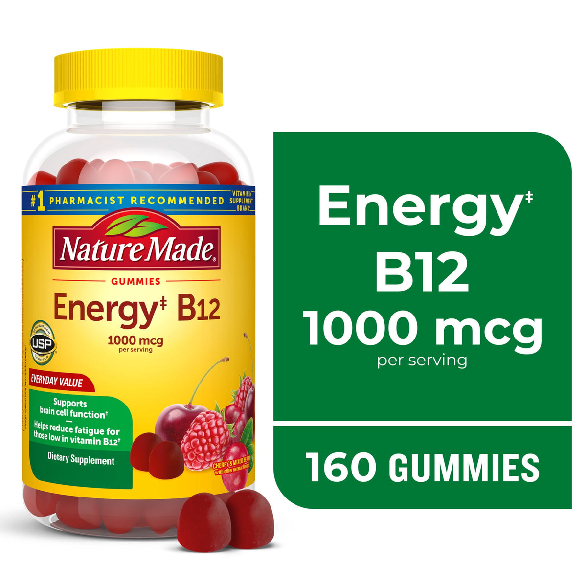 Nature Made Energy Vitamin B12 1000 mcg per Serving Gummies, Energy Metabolism Support, 160 Count