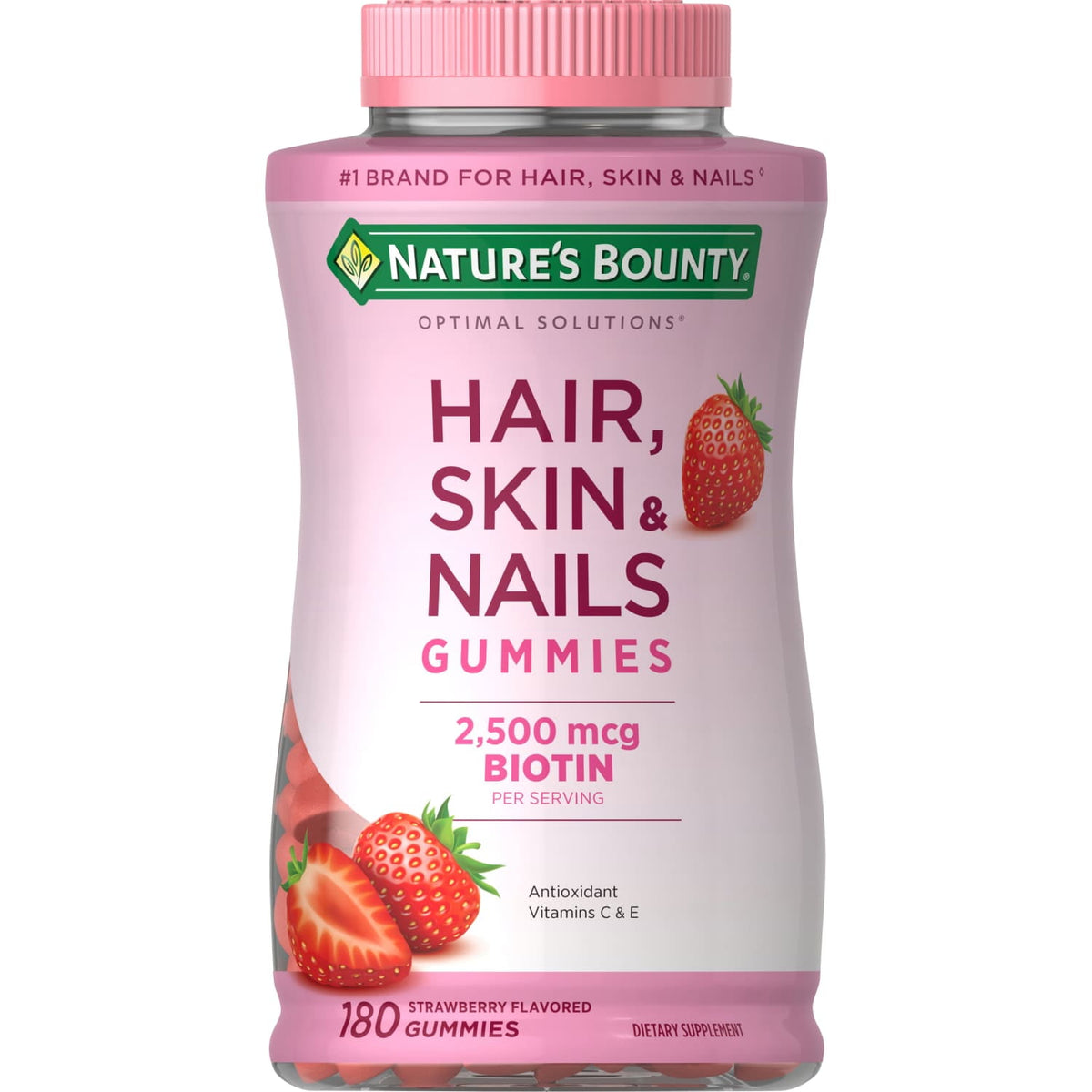 Nature's Bounty Optimal Solutions Hair, Skin and Nails Strawberry Gummies, 2500mcg Biotin, 180 Count