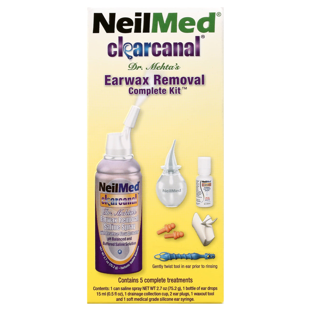 NeilMed ClearCanal Dr. Mehta's Ear Wax Removal Complete Kit, 5 Treatments