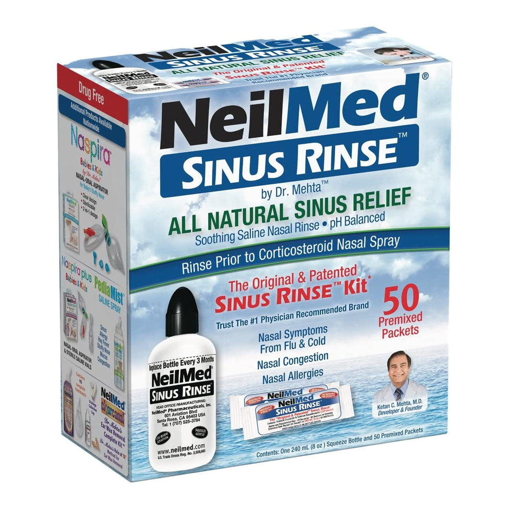 Neilmed Sinus Rinse Kit - All Natural Soothing Nasal Rinse - 1 Kit, 50 Packets