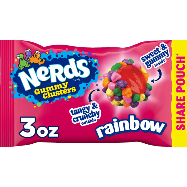 NERDS Gummy Clusters, Candy, Rainbow, Crunchy and Gummy, 3 oz