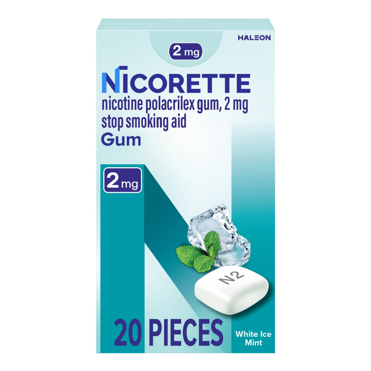 Nicorette Nicotine Gum, Stop Smoking Aids, 2 mg, White Ice Mint, 20 Count