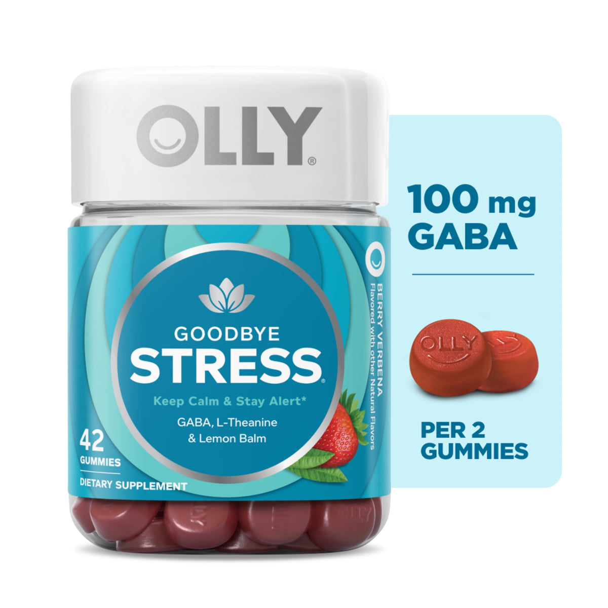OLLY Goodbye Stress Gummy, Stress Support, GABA, L-Theanine, Lemon Balm, Chamomile, Berry, 42 Count