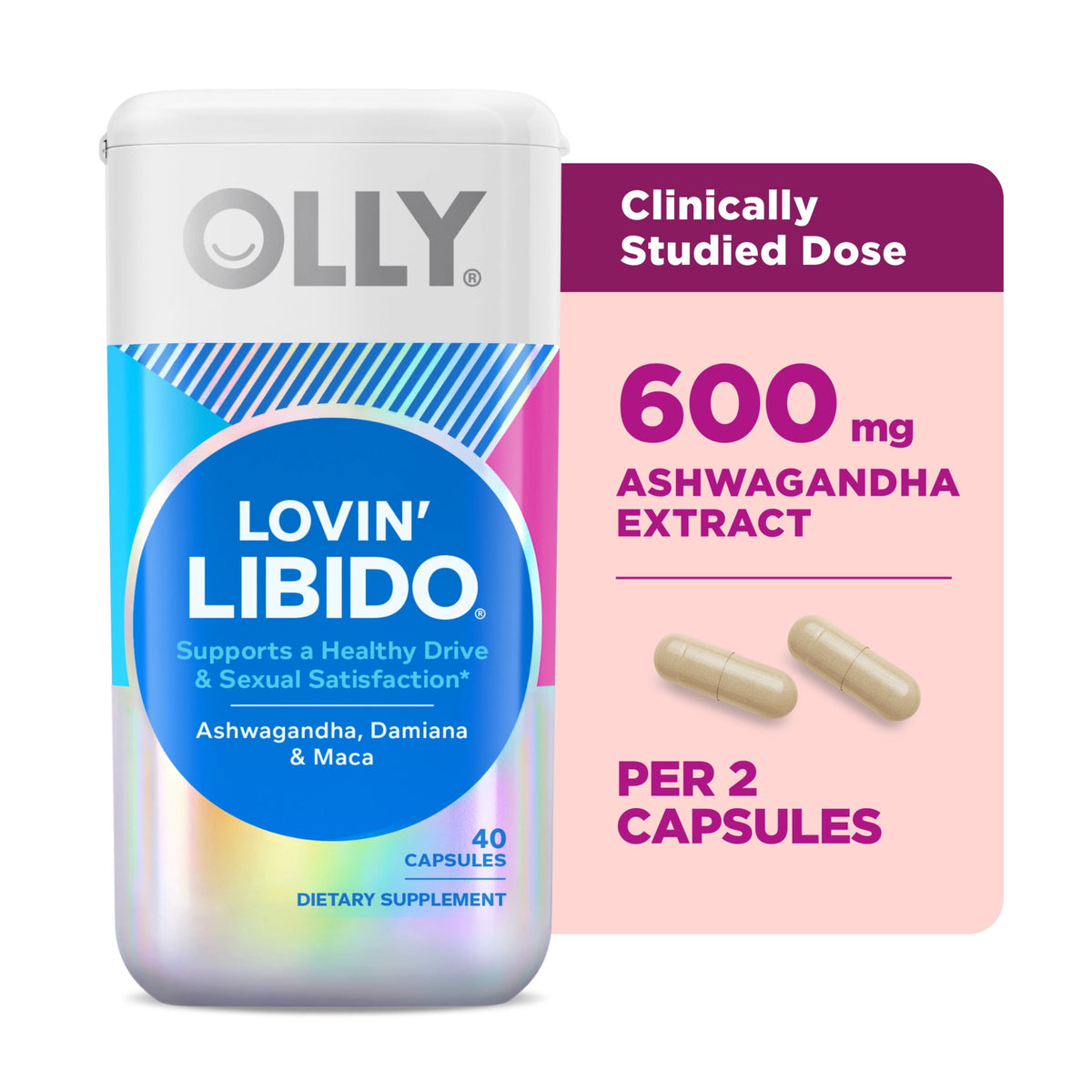 OLLY Lovin' Libido Capsule Supplement, Ashwaganda, Damiana, 40 Count