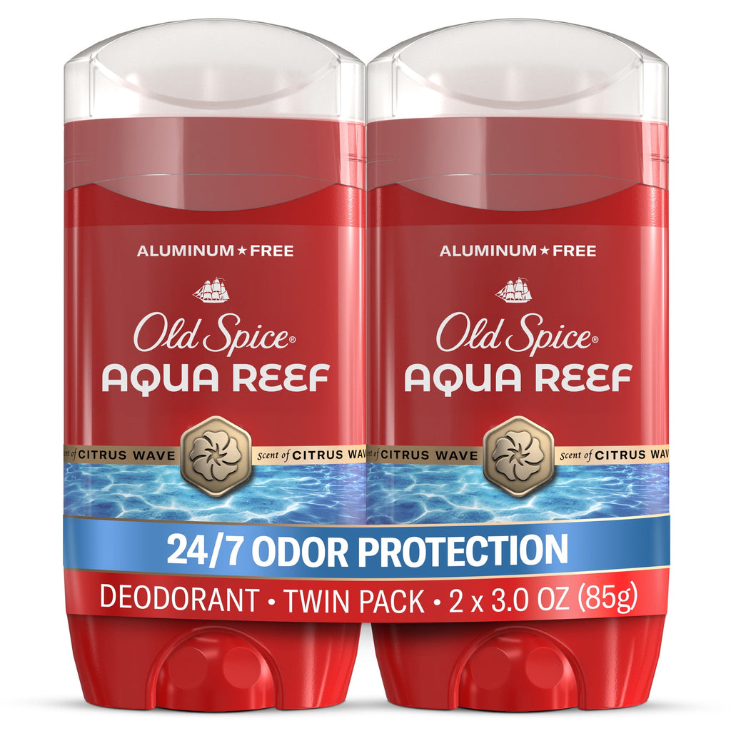 Old Spice Deodorant for Men, Aluminum Free, Aqua Reef, 24/7 Odor Protection, 3.0 oz, 2-Pack