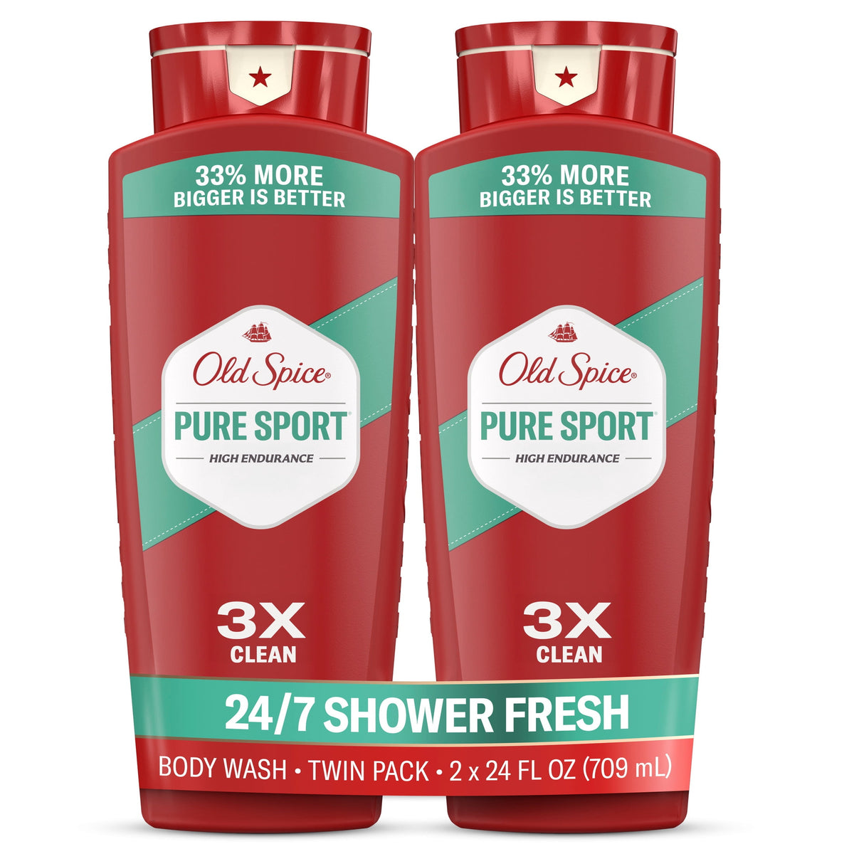 Old Spice Body Wash for Men, Pure Sport, 24/7 Shower Fresh, 24 fl oz, 2-Pack
