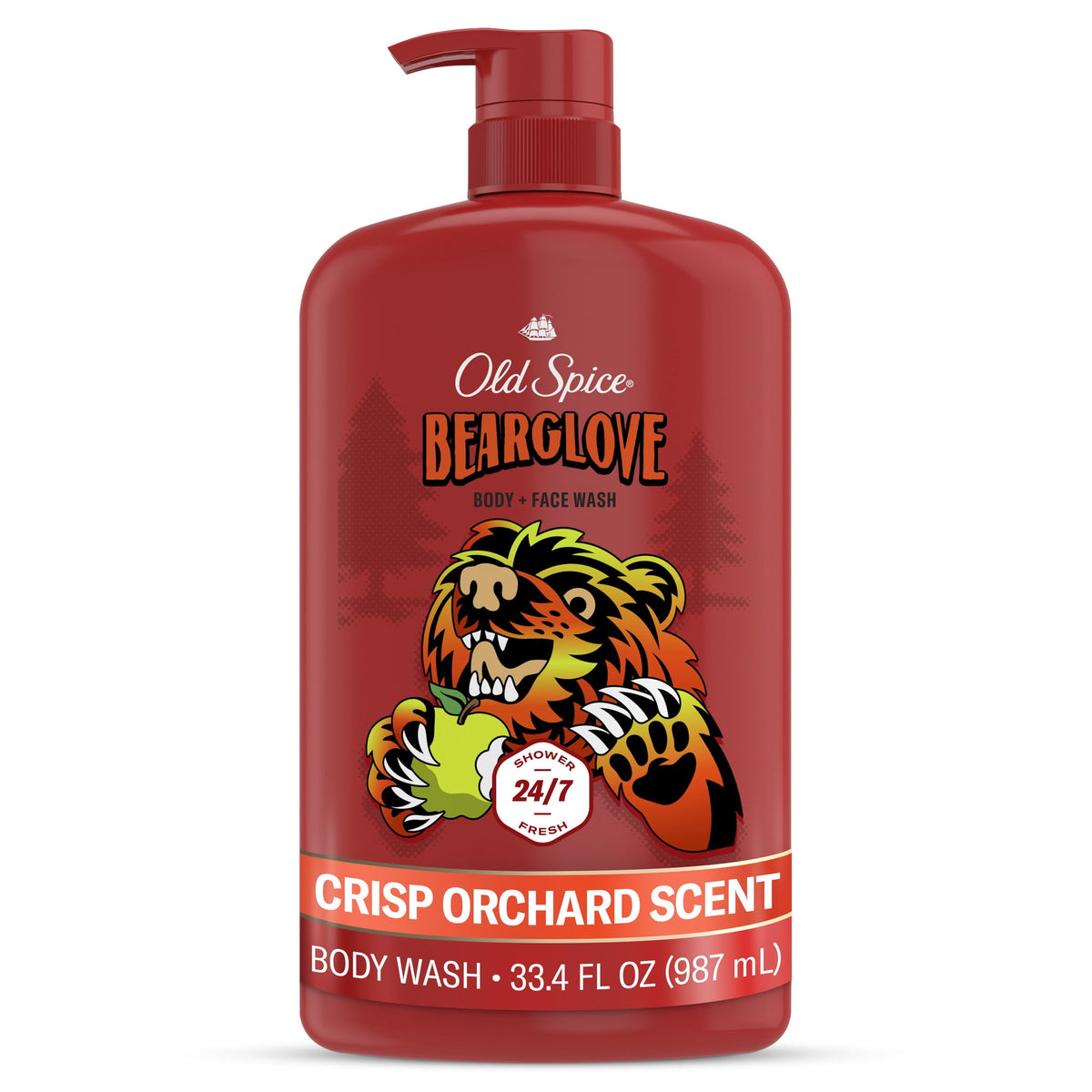 Old Spice Body & Face Wash for Men, 24/7 Shower Fresh, Bearglove Crisp Orchard, 33.4 fl oz