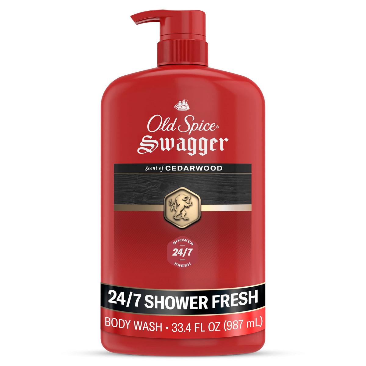 Old Spice Body Wash for Men, 24/7 Shower Fresh, Swagger Cedarwood, 33.4 fl oz
