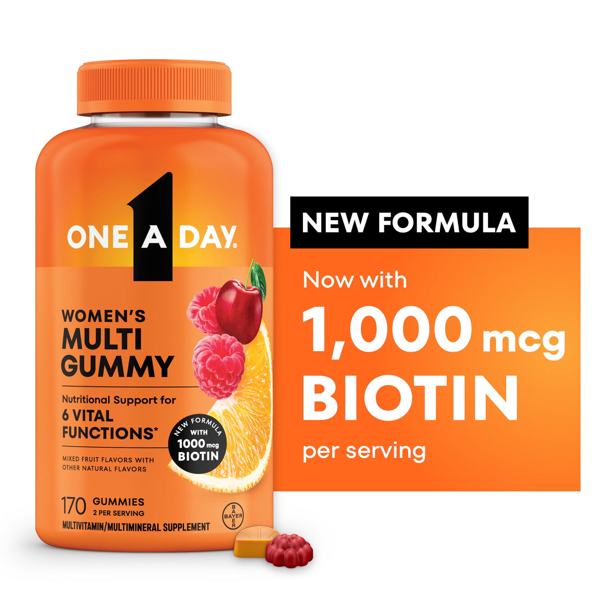 One A Day Womens Multivitamin Gummy with 1000mcg Biotin, for Hair, Skin & Nails, 170 Count