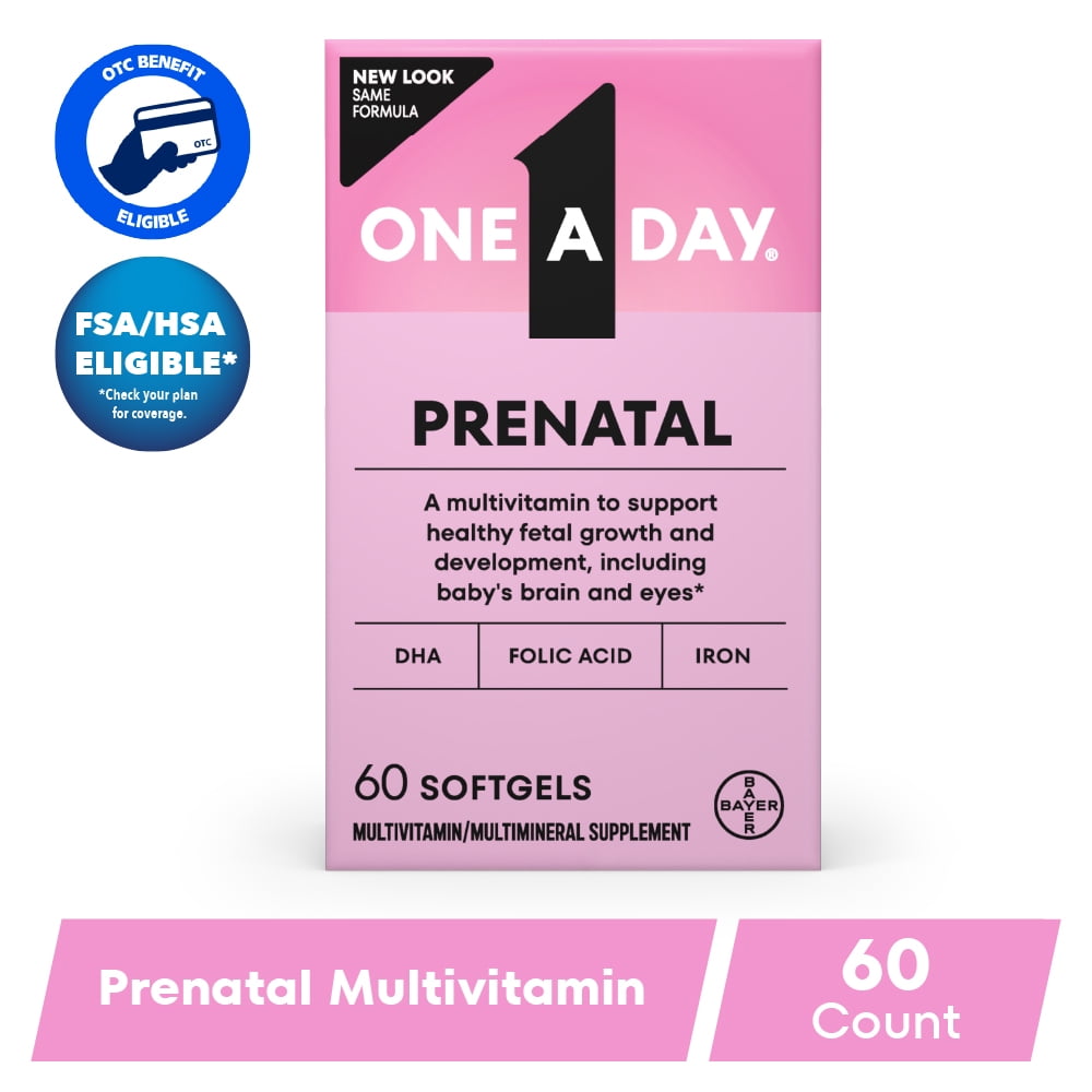 One A Day Women's Prenatal Multivitamin with Folic Acid, DHA and Iron, 60 Ct