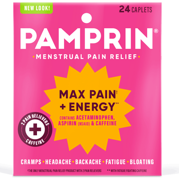 Pamprin Maximum Strength Pain + Energy Menstrual Pain Relief Caplets, 24 Ct
