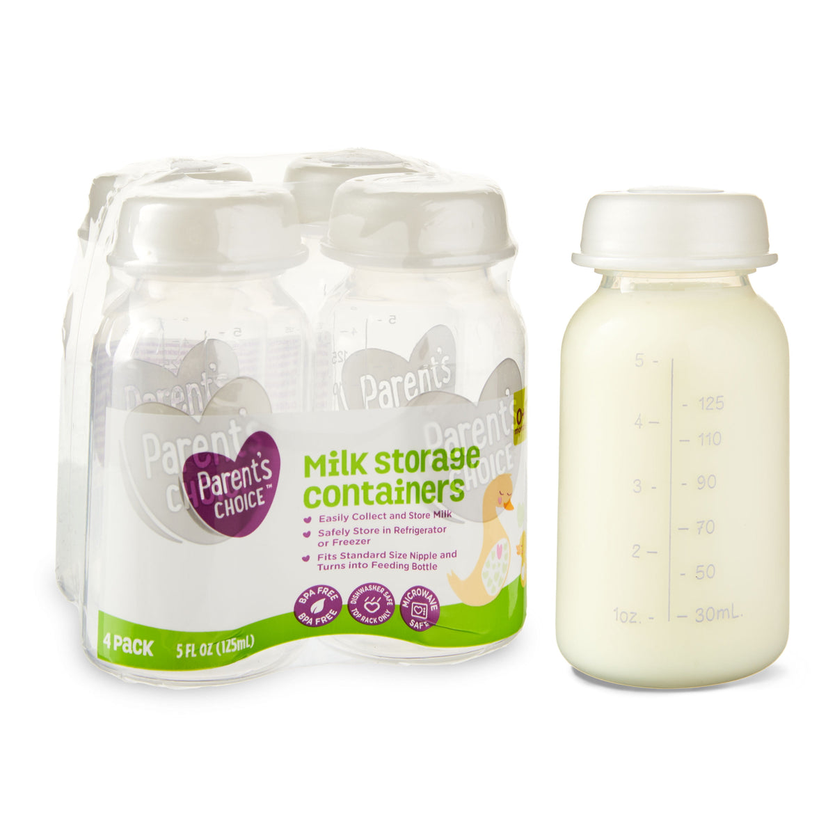 Parent's Choice Milk Storage Containers, 0 Months+, 5 fl oz, 4 Pack