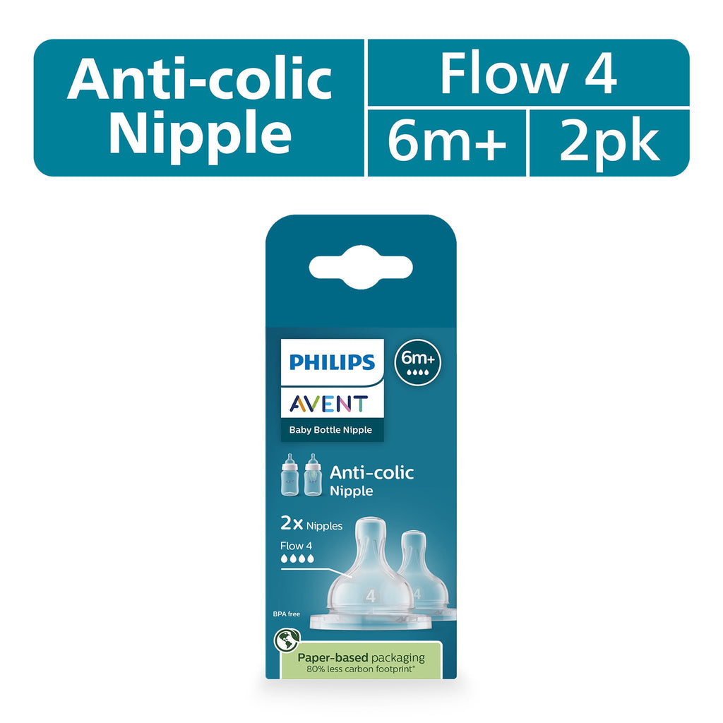 Philips Avent Anti-colic Nipples - Flow 4 Nipple, 2-Pack, SCY764/02