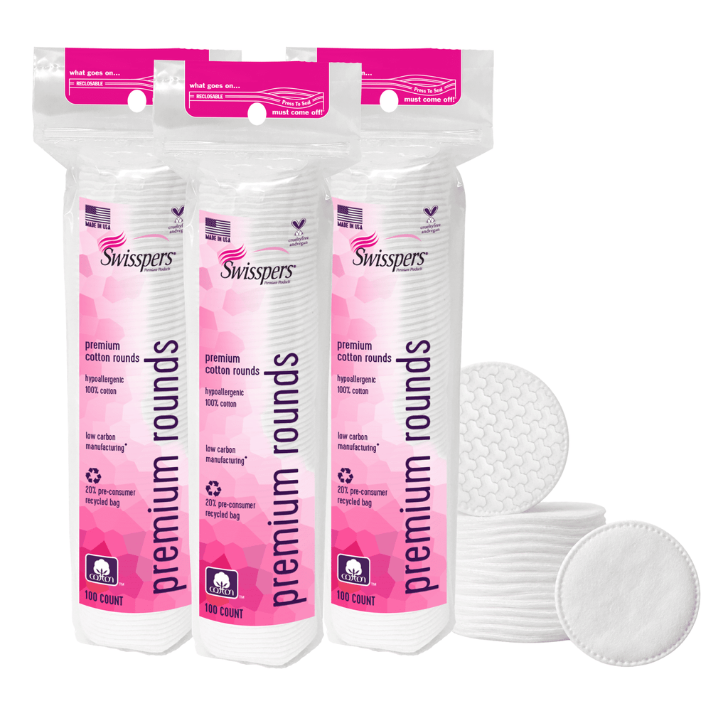 Swisspers Premium Cotton Rounds, 100 Pad 3-Pack (total of 300 Count)