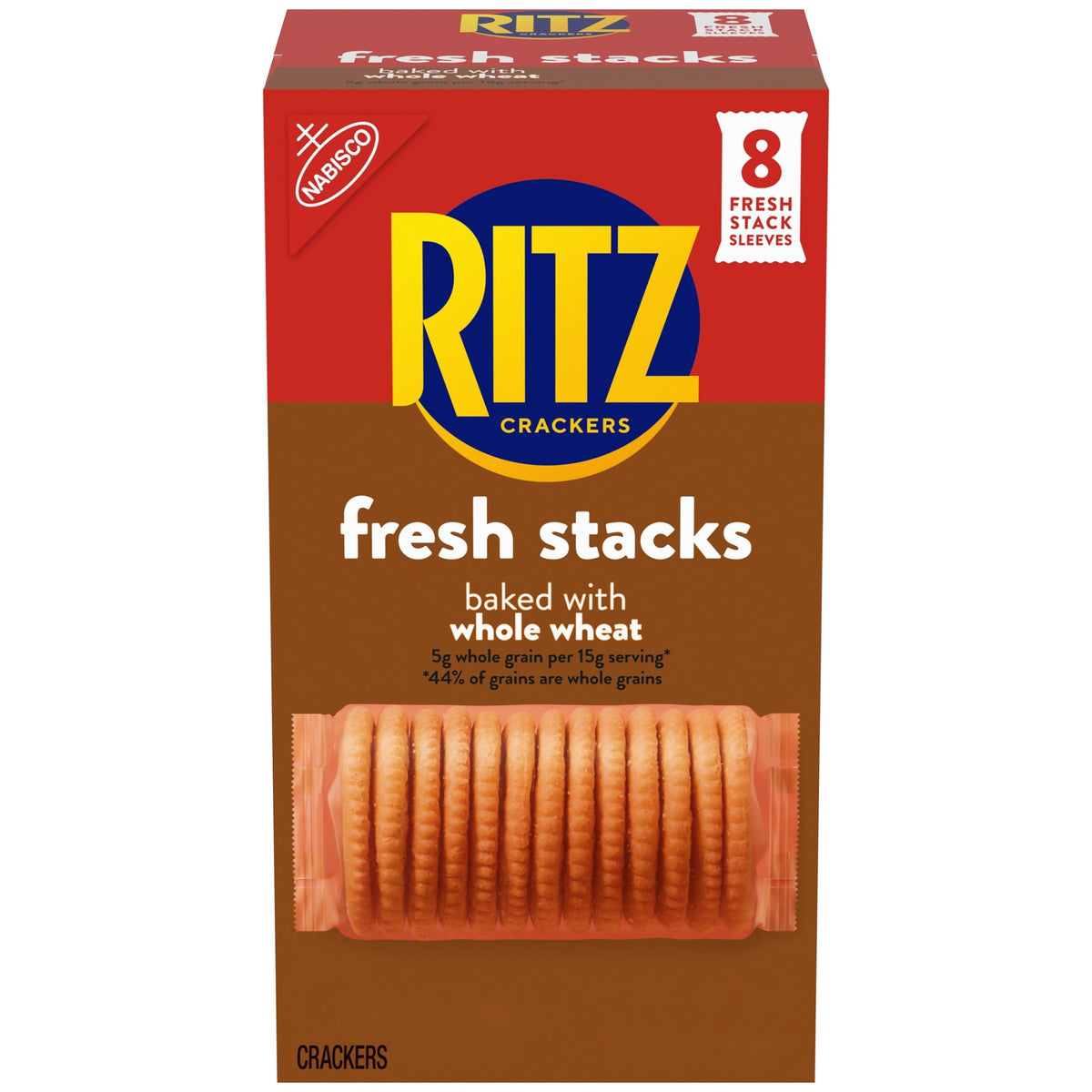 RITZ Fresh Stacks Whole Wheat Crackers, Travel Snacks, 11.6 oz (8 Multi Snack Packs)
