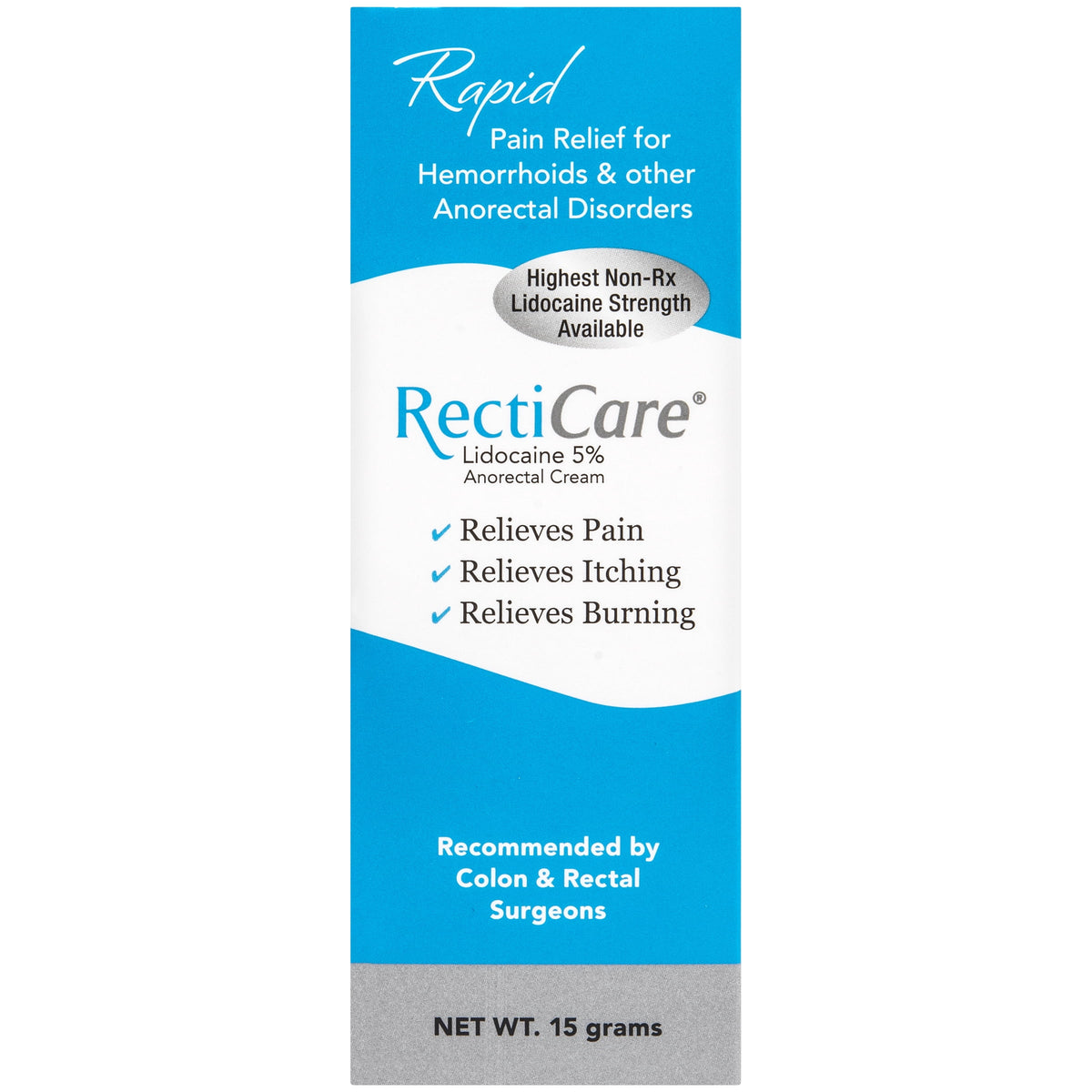 RectiCare Anorectal Cream Lidocaine 5% Fast Pain Relief 15g