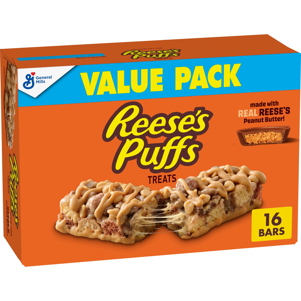 REESE'S Puffs Cereal Treat Bars, Peanut Butter and Cocoa, Value Pack, 16 Count, 13.6 oz
