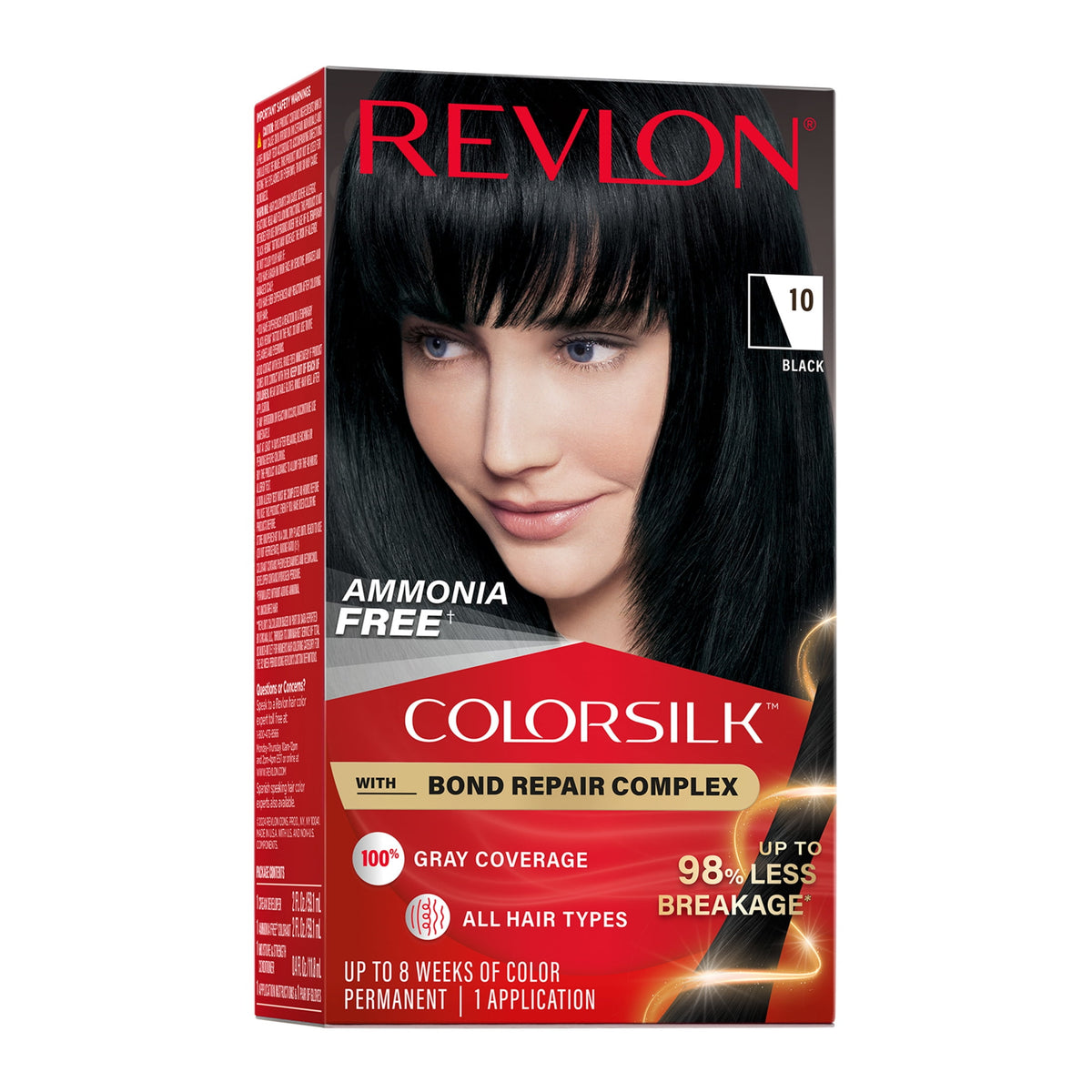 Revlon ColorSilk Permanent Hair Color, Bond Repair Complex, 10 Black, 1 pack