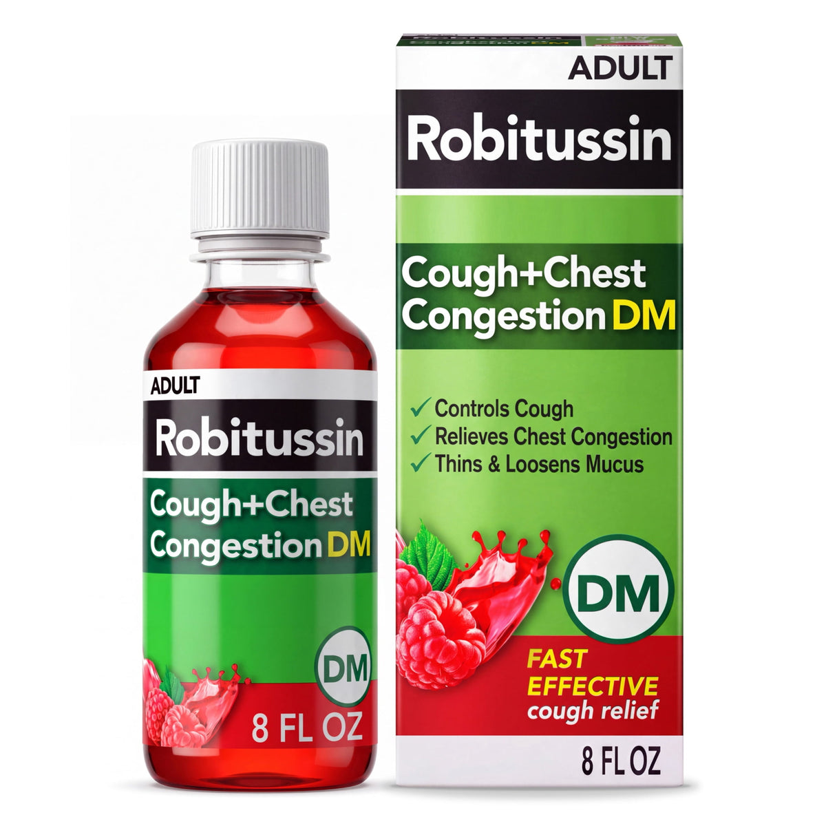 Robitussin Adult Cough Congestion DM and Cold Medicine, Cough Suppressant, Raspberry, 8 Fl Oz