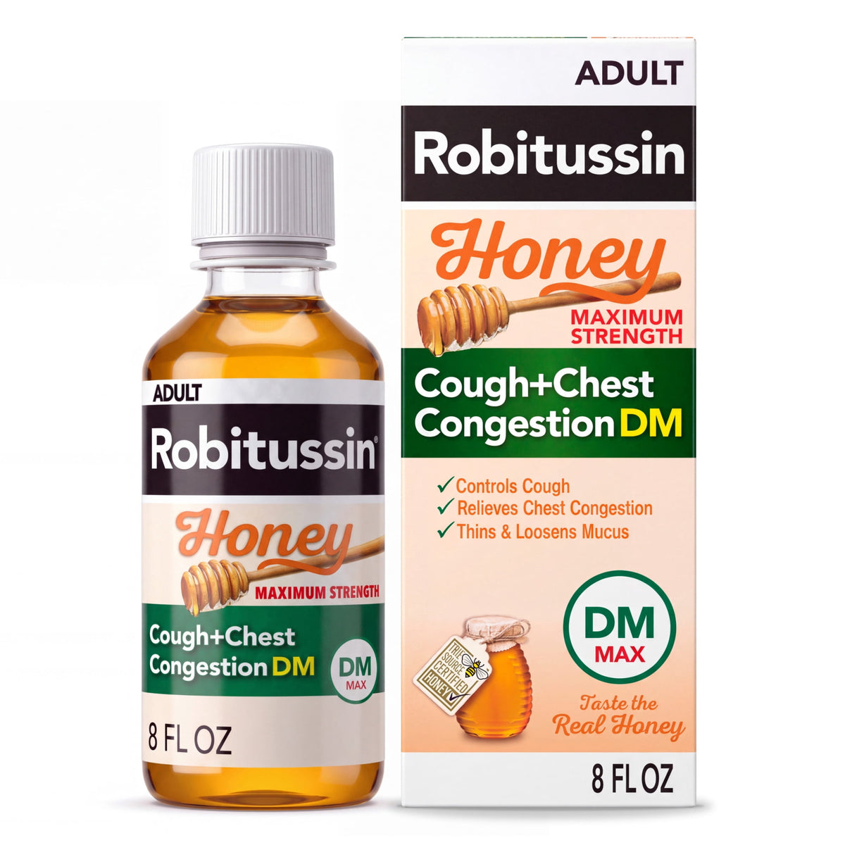 Robitussin Max Strength Cough Congestion DM and Cold Medicine, Honey, 8 Fl Oz