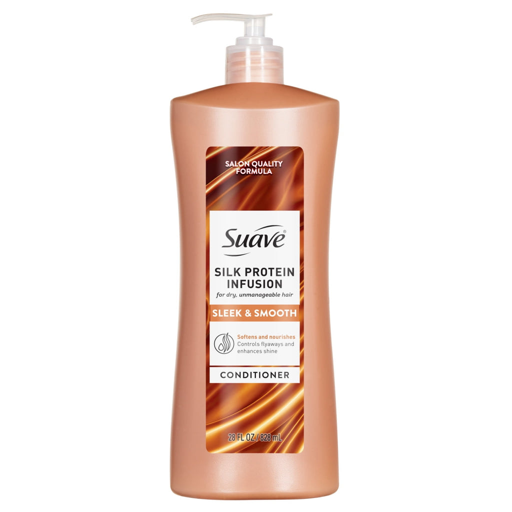 Suave Silk Protein Infusion Sleek and Smooth Conditioner for Dry Hair, 48 Hour Frizz Control, 28 fl oz