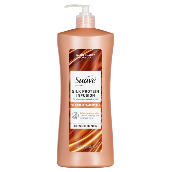 Suave Silk Protein Infusion Sleek and Smooth Conditioner for Dry Hair, 48 Hour Frizz Control, 28 fl oz