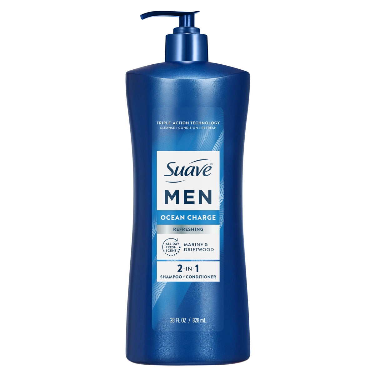 Suave Men Refreshing 2-in-1 Body & Face Wash with Glycerin & Vitamin E, Ocean Charge, 28 fl oz