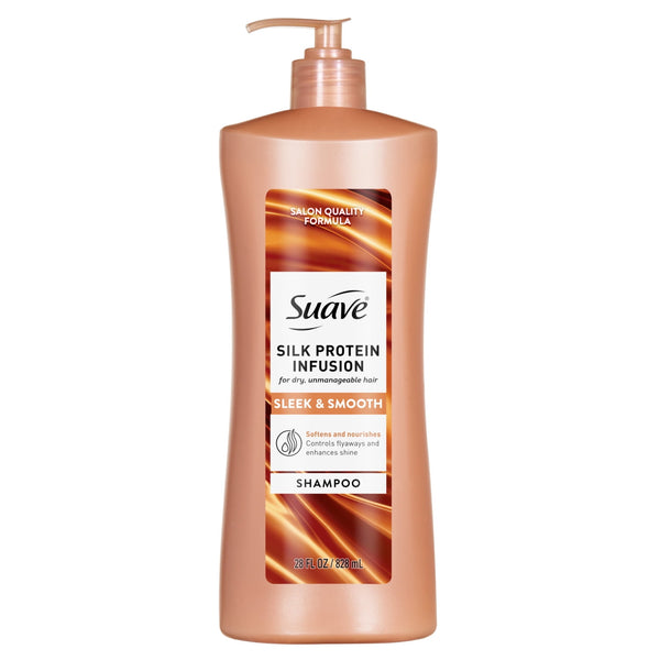 Suave Silk Protein Smooth and Sleek Smoothing Shampoo for Frizzy Hair, Anti-Humidity Shampoo, Smooths for Sleek, Shiny Hair, 28 fl oz