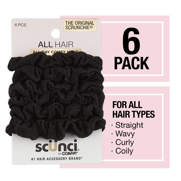 Scunci Mini Washable Scrunchie Hair Ties, Black, 6 Count