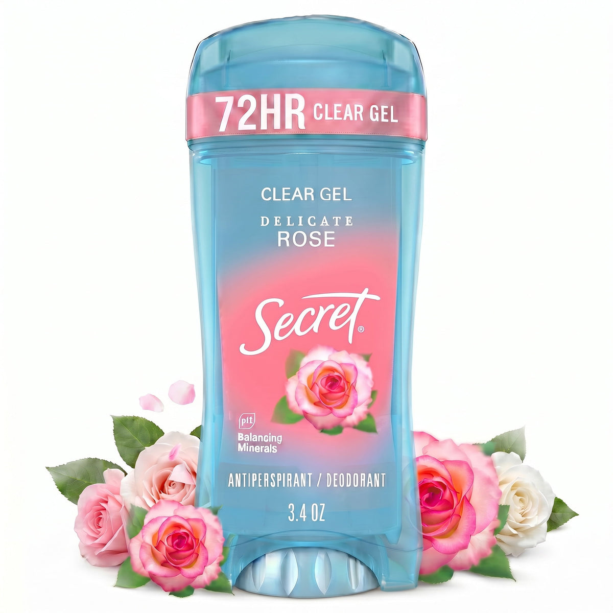 Secret Antiperspirant and Deodorant for Women, Clear Gel, Rose Scent, 3.4 oz