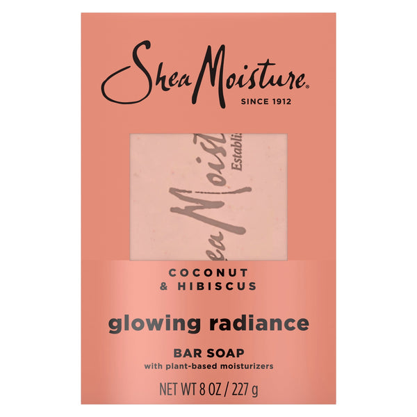 SheaMoisture Bar Soap Glowing Radiance Coconut And Hibiscus Glowing Radiance Bar Soap With 24h Shea Moisture Nutrients For Healthy, Glowing Skin ,8 oz