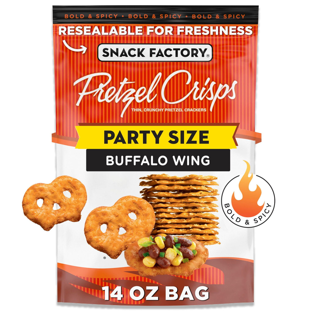 Snack Factory Pretzel Crisps, Buffalo Wing, Party Size 14 oz