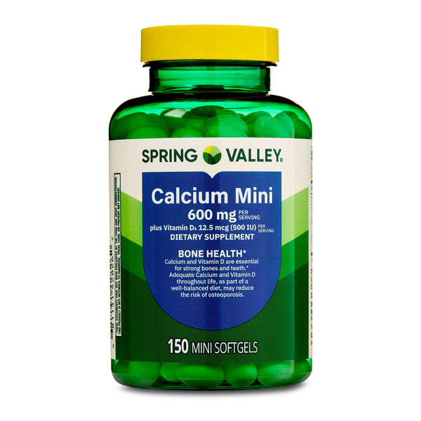 Spring Valley Calcium Plus Vitamin D3, Dietary Supplement, 150 Mini Softgels