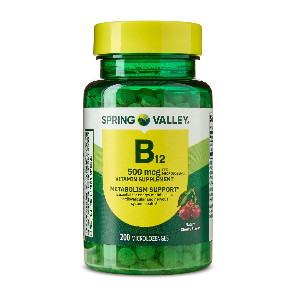 Spring Valley Sublingual Vitamin B12 Supplement, Cherry Flavor, 500 mcg, 200 Count, Micro lozenges for Metabolism Support