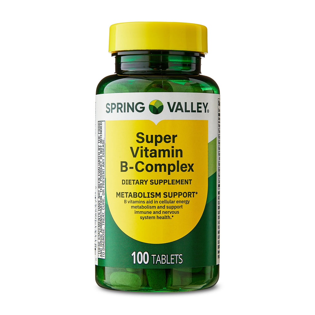 Spring Valley Super Vitamin B-Complex Dietary Supplement, 100 Count, Tablets for Metabolism Support