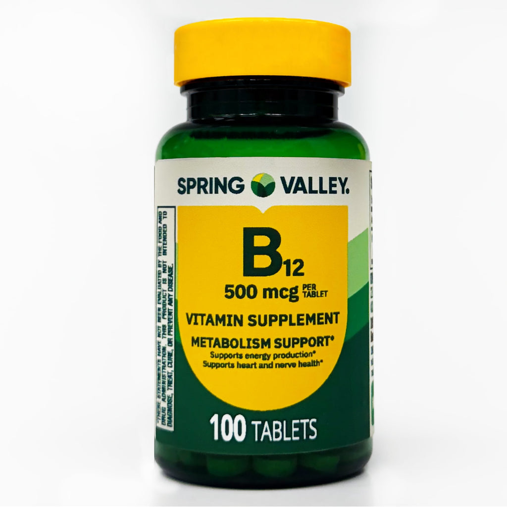 Spring Valley Vitamin B12 Supplement, 500 mcg, 100 Count, Tablets for Metabolism Support