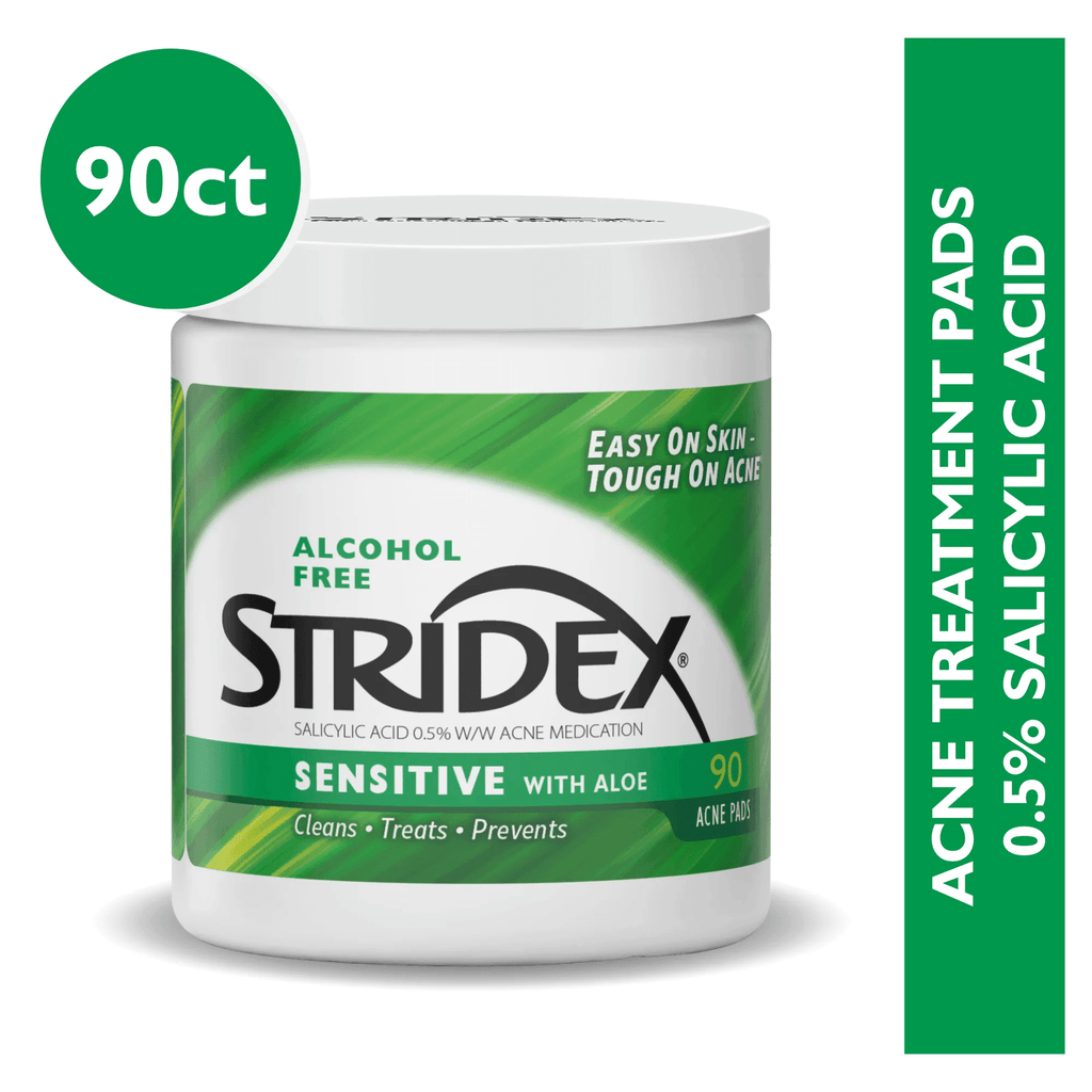 Stridex Medicated Acne Pads for Sensitive Skin, Alcohol-Free, 90 Count
