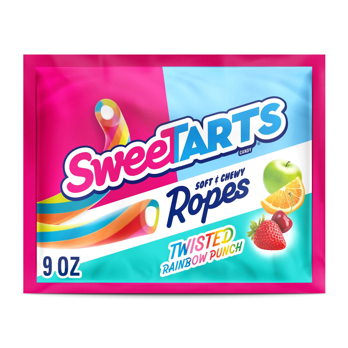 SweeTARTS Ropes, Candy, Twisted Rainbow Punch, Soft and Chewy, 9 oz Bag