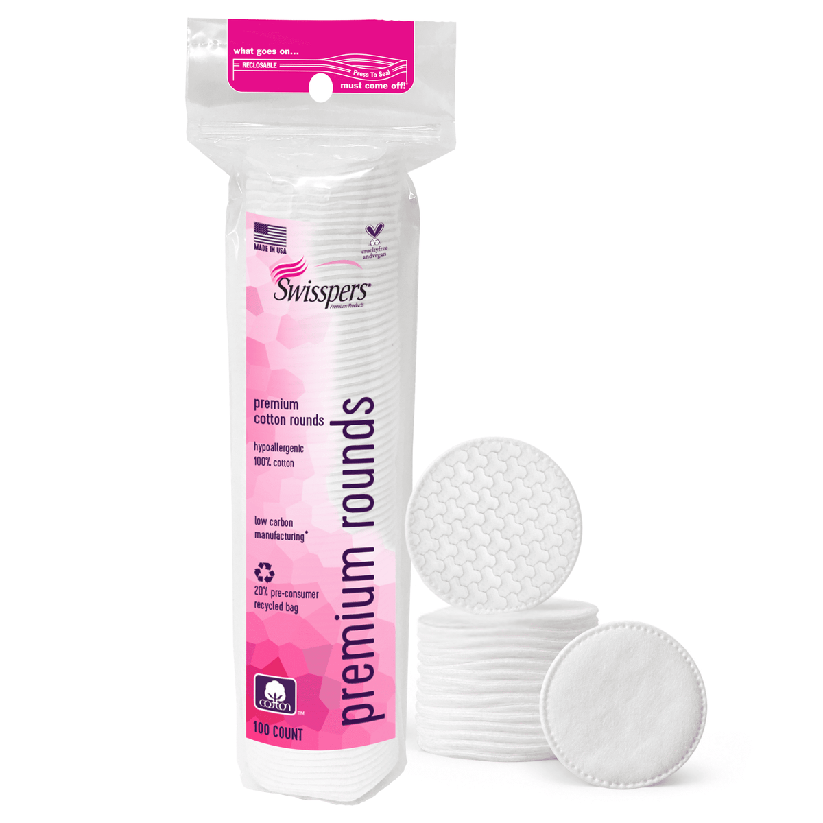 Swisspers Premium Cotton Rounds, 100% Pure Chlorine Free Cotton, Dermatologist Tested, Soft, Strong, Sensitive Skin Safe, Absorbent, Hypoallergenic