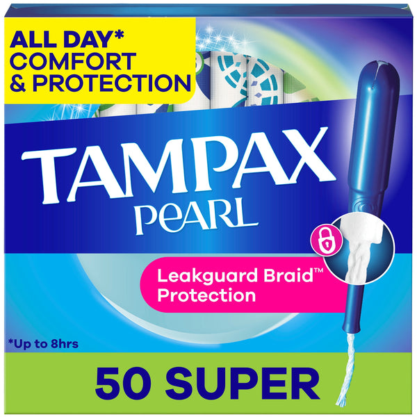 Tampax Pearl Tampons with LeakGuard Braid, Super Absorbency, 50 Count