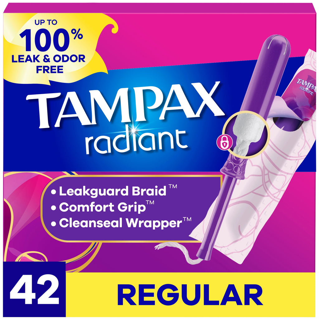 Tampax Radiant Tampons with LeakGuard Braid, Regular Absorbency, 42 Count