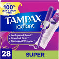 Tampax Radiant Tampons with LeakGuard Braid, Super Absorbency, 28 Count