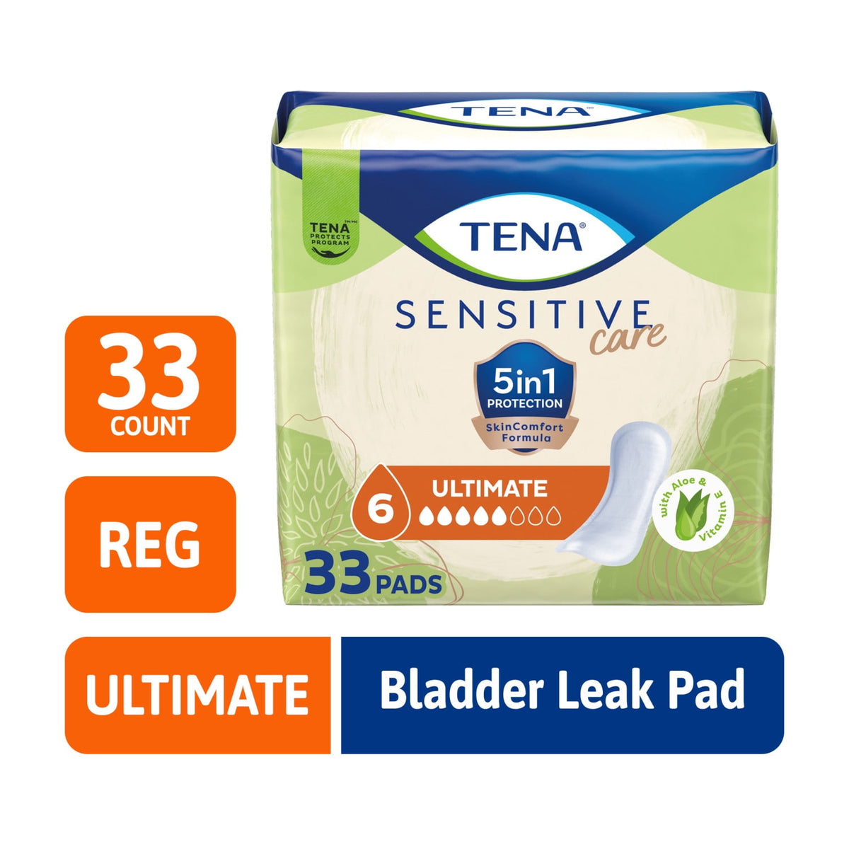 TENA Sensitive Care Ultimate Absorbency Incontinence Pads for Women, 33 ct