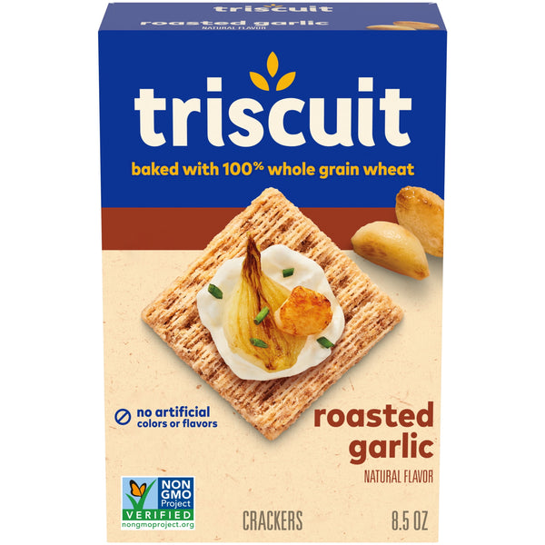 Triscuit Roasted Garlic Whole Grain Wheat Crackers, Lunch Snacks, Snack Crackers, 8.5 oz