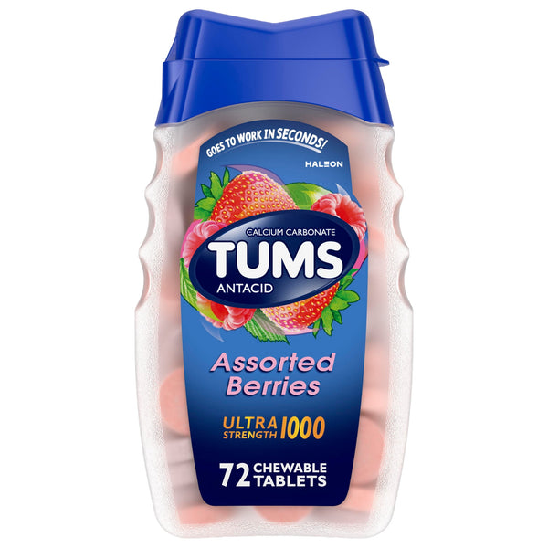 Tums Ultra Strength Heartburn Relief Chewable Antacid Tablets, Berry, 72 Count