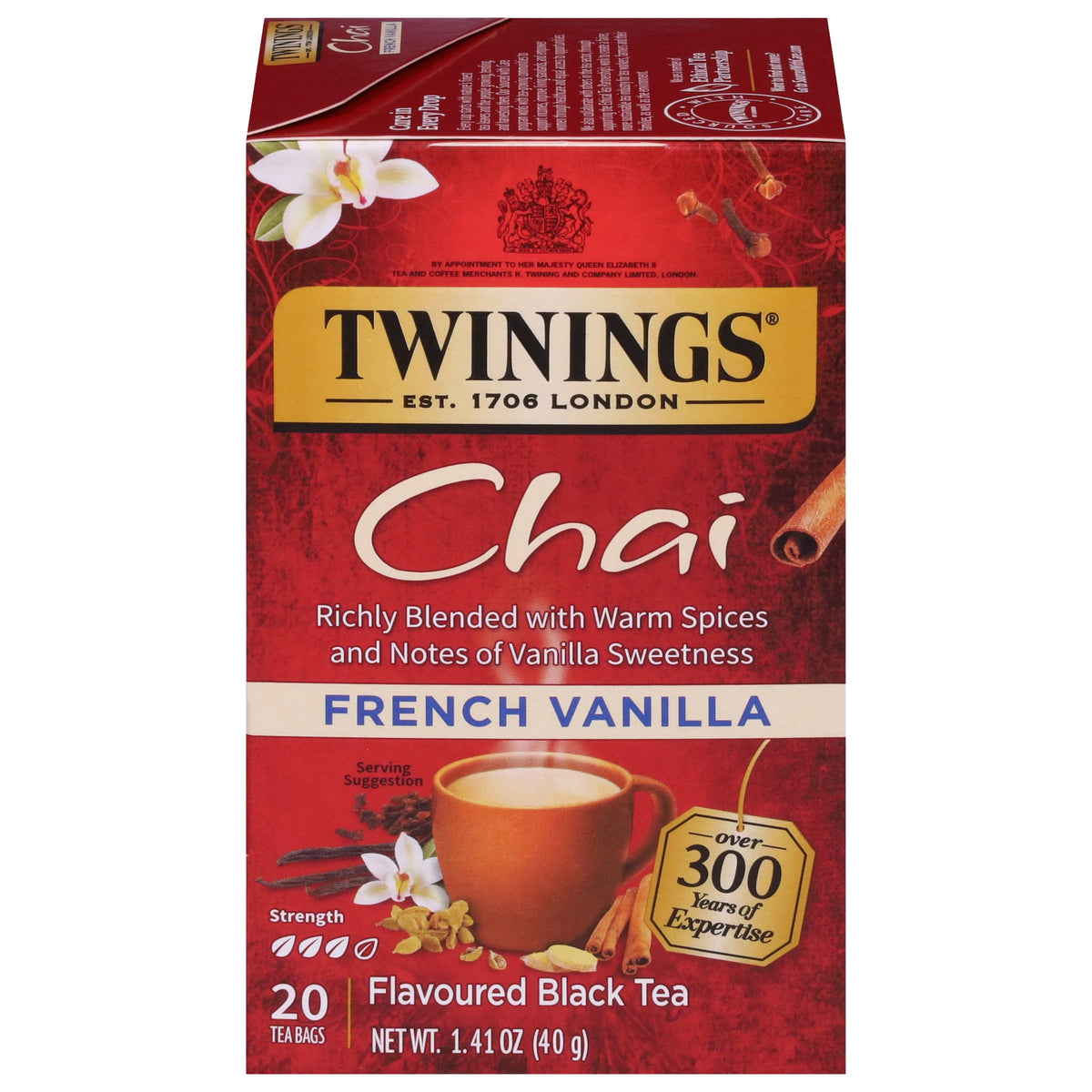 Twinings French Vanilla Chai Black Tea Bags, Naturally Caffeinated, Bold & Spicy, 20 Count