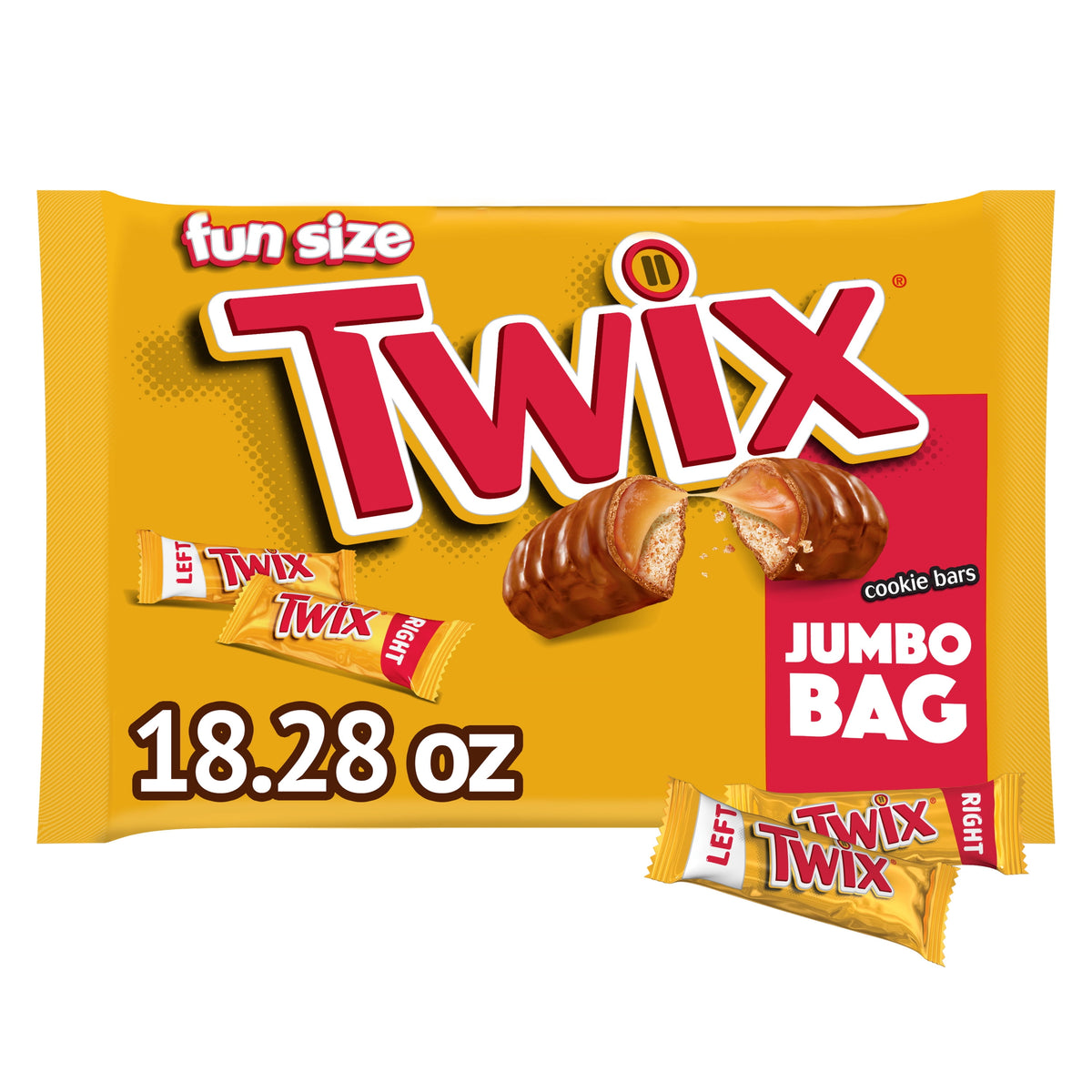 Twix Caramel Fun Size Chocolate Cookie Candy Bars, 18.28 oz Bag