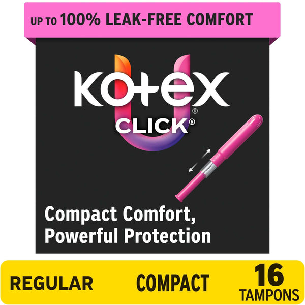 U by Kotex Click Compact Tampons, Regular, Unscented, 16 Count
