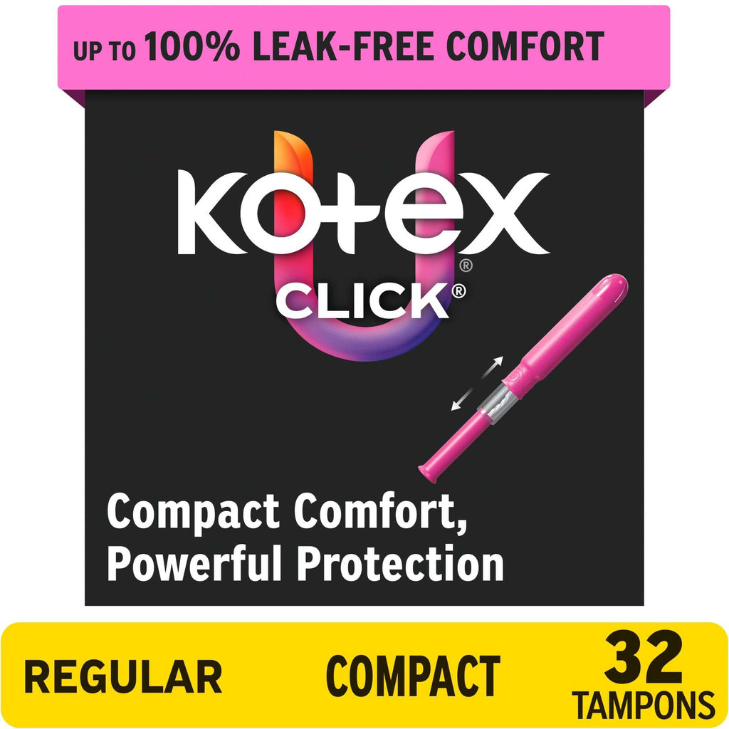U by Kotex Click Compact Tampons, Regular, Unscented, 32 Count