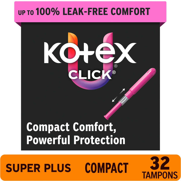 U by Kotex Click Compact Tampons, Super Plus, Unscented, 32 Count